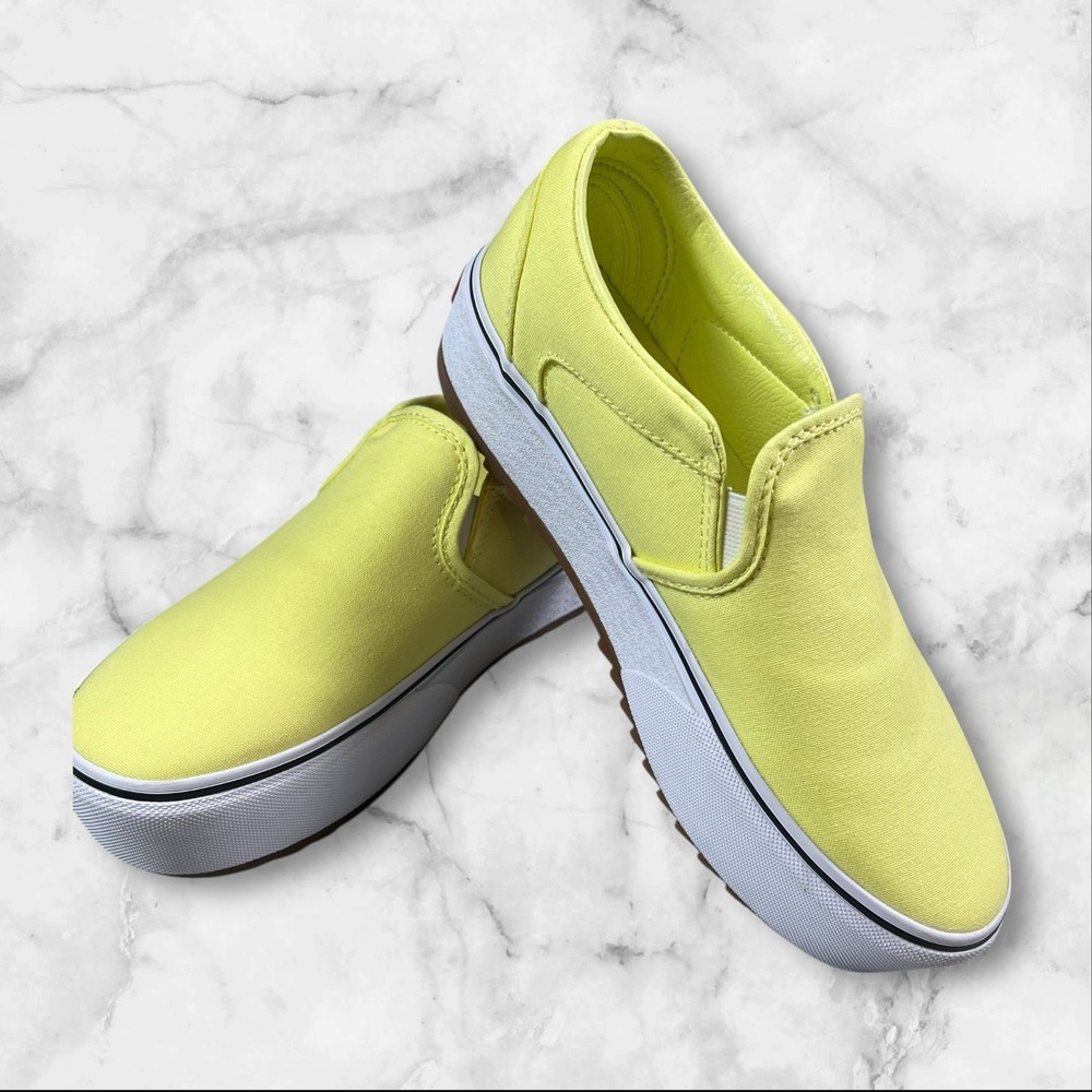 Vans Slip On Shoes Yellow Womens 8 Platform Skater Casual Comfort Classic Summer